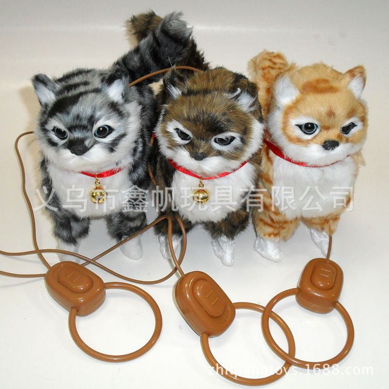 Cross-border supply electric plush toy simulation cat manufacturer new pull line walking sound WAG tail pet toy cat