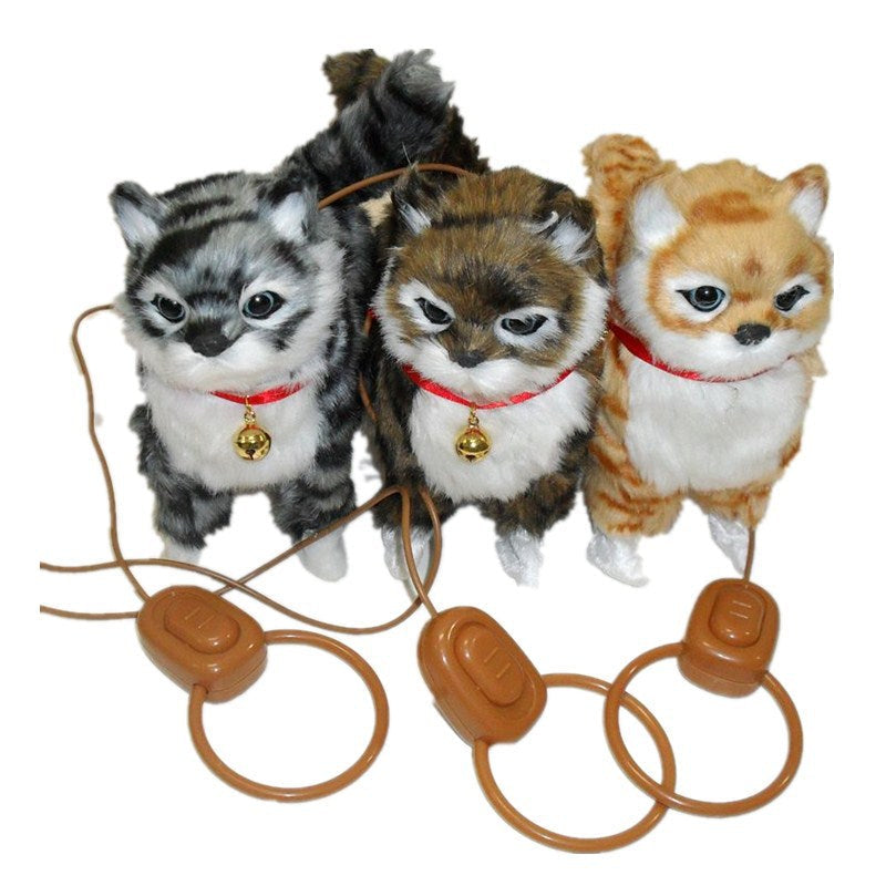 Cross-border supply electric plush toy simulation cat manufacturer new pull line walking sound WAG tail pet toy cat