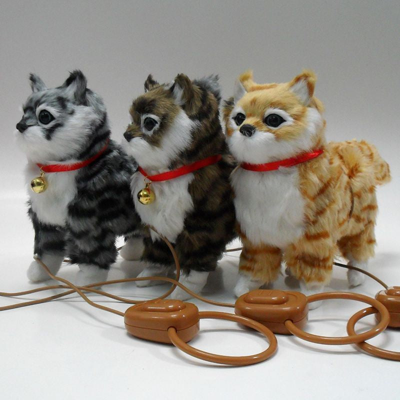 Cross-border supply electric plush toy simulation cat manufacturer new pull line walking sound WAG tail pet toy cat
