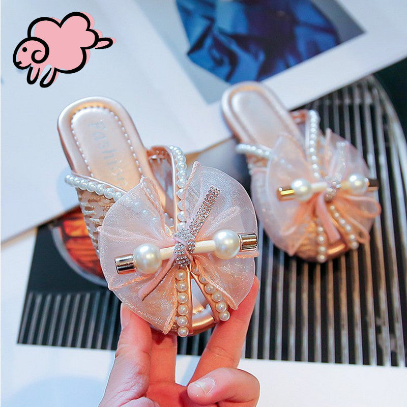 2025 New Summer Sandals for Girls, Lace Breathable Outer Half Slippers, Trbottomy Version of Douyin Soft Bottom Korean Style Princess Shoes