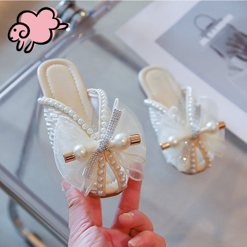 2025 New Summer Sandals for Girls, Lace Breathable Outer Half Slippers, Trbottomy Version of Douyin Soft Bottom Korean Style Princess Shoes