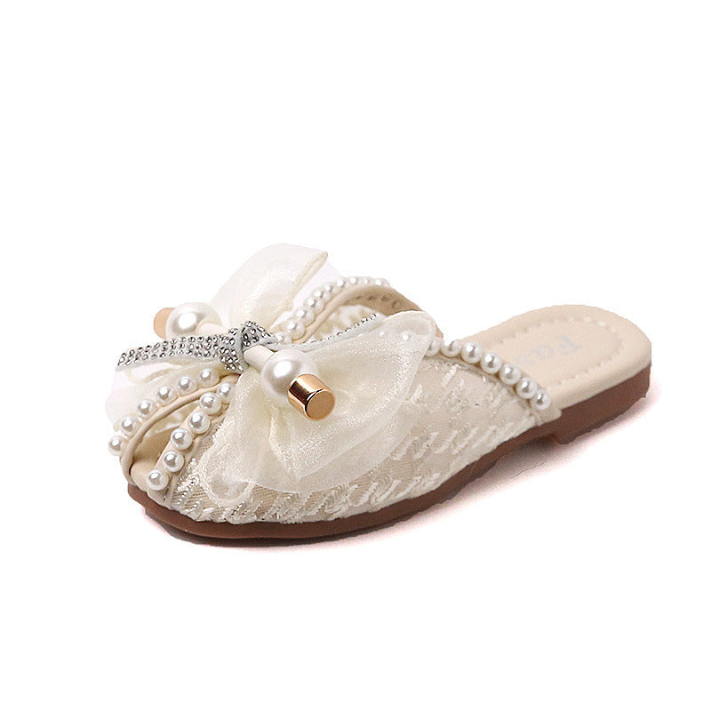 2025 New Summer Sandals for Girls, Lace Breathable Outer Half Slippers, Trbottomy Version of Douyin Soft Bottom Korean Style Princess Shoes