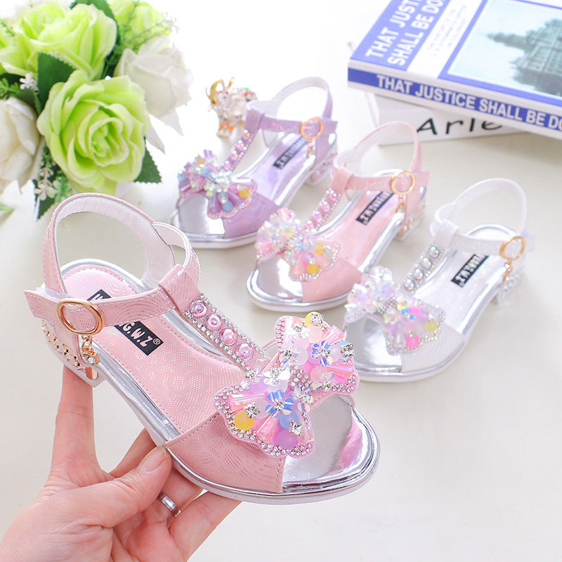 Factory direct supply children's sandals princess crystal diamond big children girls dance student shoes baby soft sole