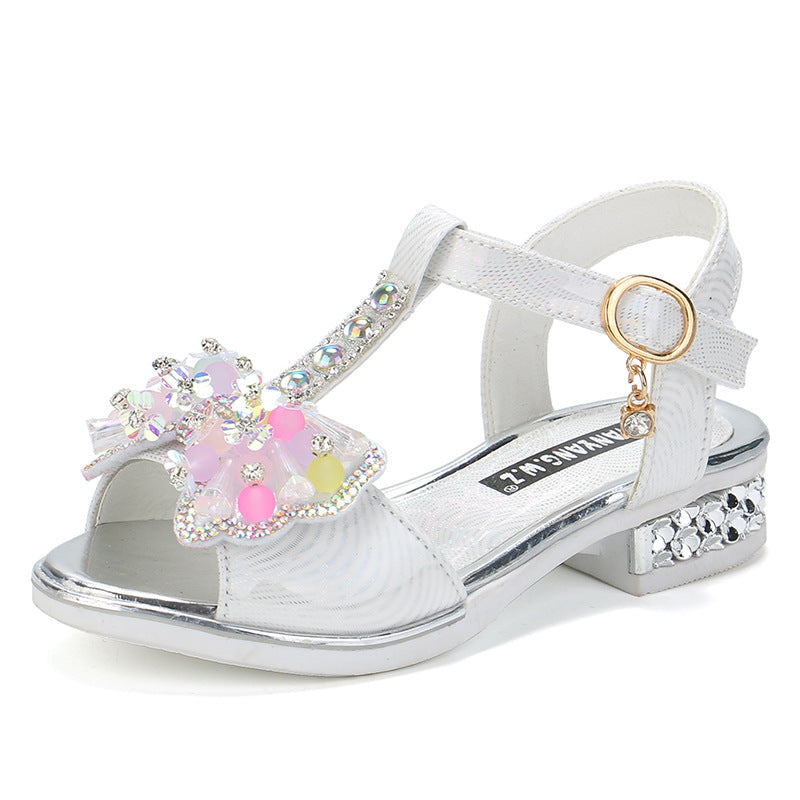 Factory direct supply children's sandals princess crystal diamond big children girls dance student shoes baby soft sole