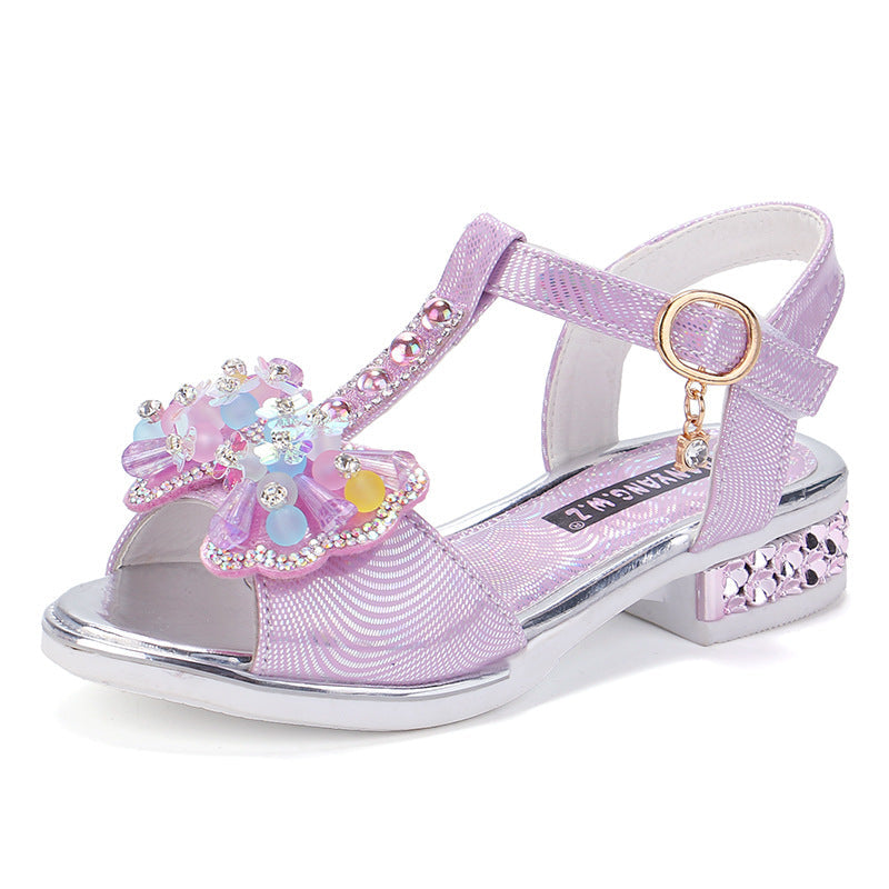 Factory direct supply children's sandals princess crystal diamond big children girls dance student shoes baby soft sole