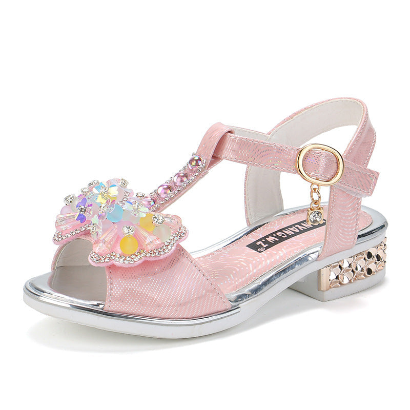 Factory direct supply children's sandals princess crystal diamond big children girls dance student shoes baby soft sole