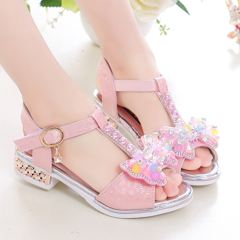 Factory direct supply children's sandals princess crystal diamond big children girls dance student shoes baby soft sole