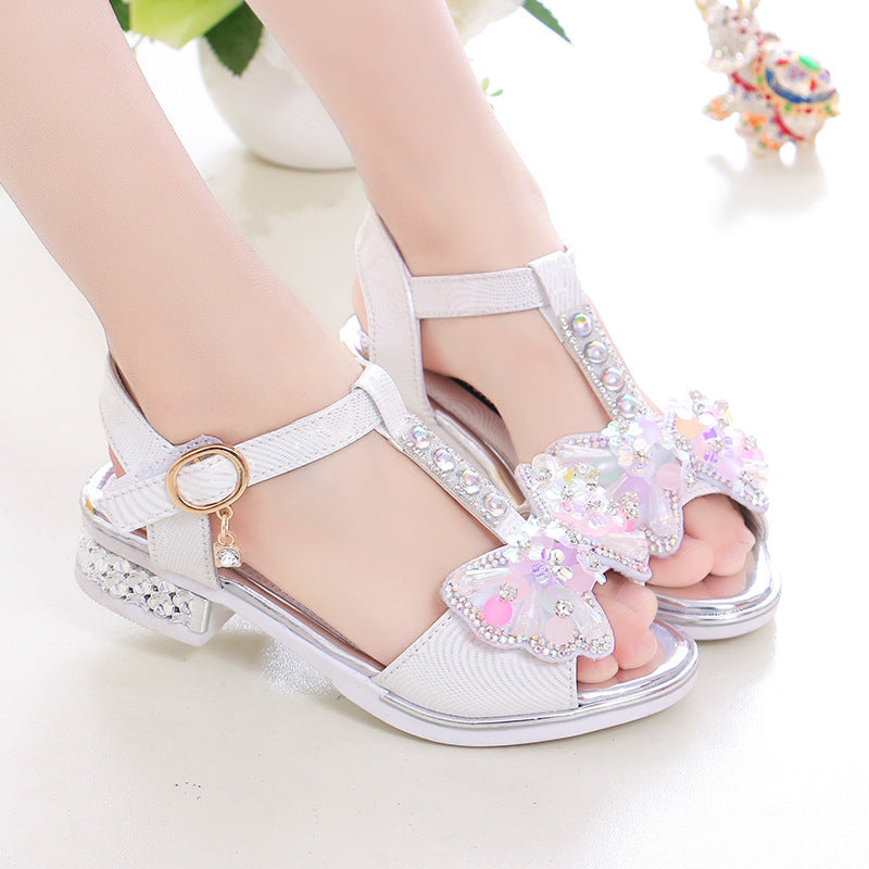 Factory direct supply children's sandals princess crystal diamond big children girls dance student shoes baby soft sole