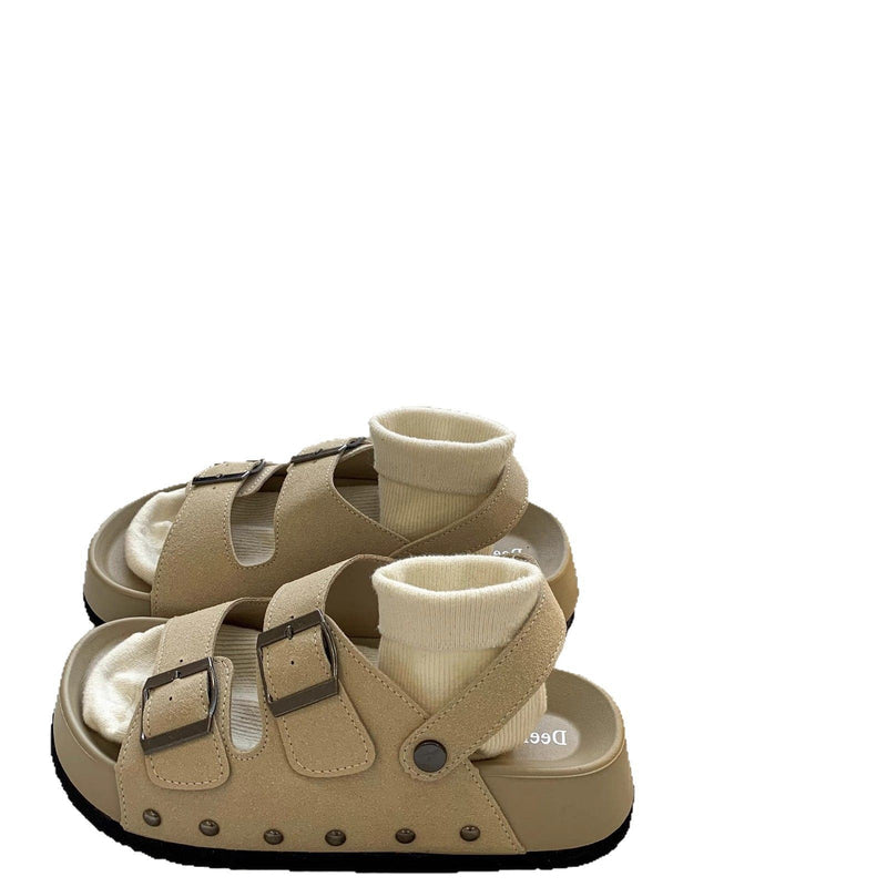 2026 New Cross-Border Beach Roman Sandals Retro Double-Row Buckle Flat Platform Round-Toe Thick-Soled Sandals for Women
