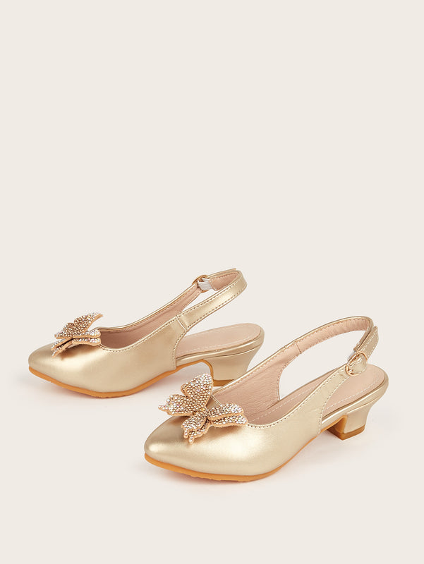 2026 New Shoes for Children Aged 7-12, Girls' Sandals with Bow, Pointed Toe, High-Heeled Kidsren's Flats, Kidsren's Shoes