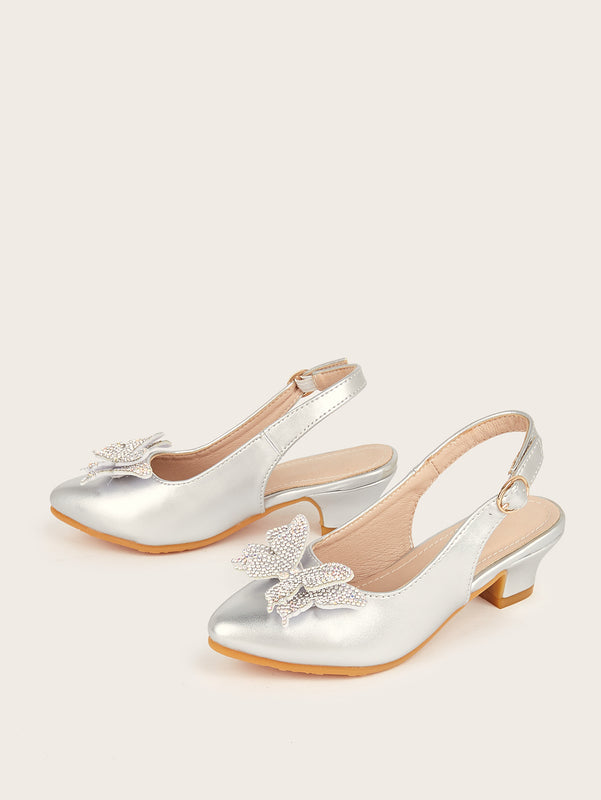 2026 New Shoes for Children Aged 7-12, Girls' Sandals with Bow, Pointed Toe, High-Heeled Kidsren's Flats, Kidsren's Shoes
