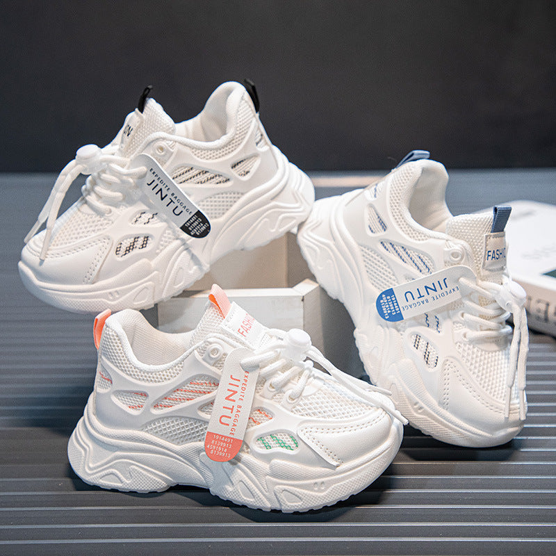 Girls' shoes Spring and Autumn new children's white shoes middle and big children girls' sneaker boys' daddy shoes mesh breathable