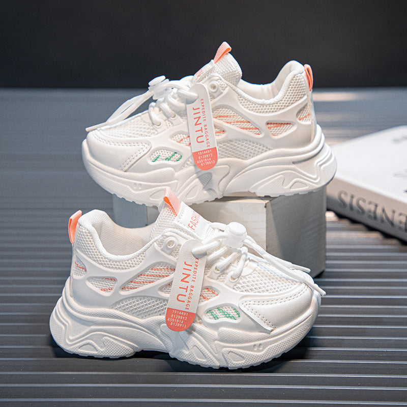 Girls' shoes Spring and Autumn new children's white shoes middle and big children girls' sneaker boys' daddy shoes mesh breathable