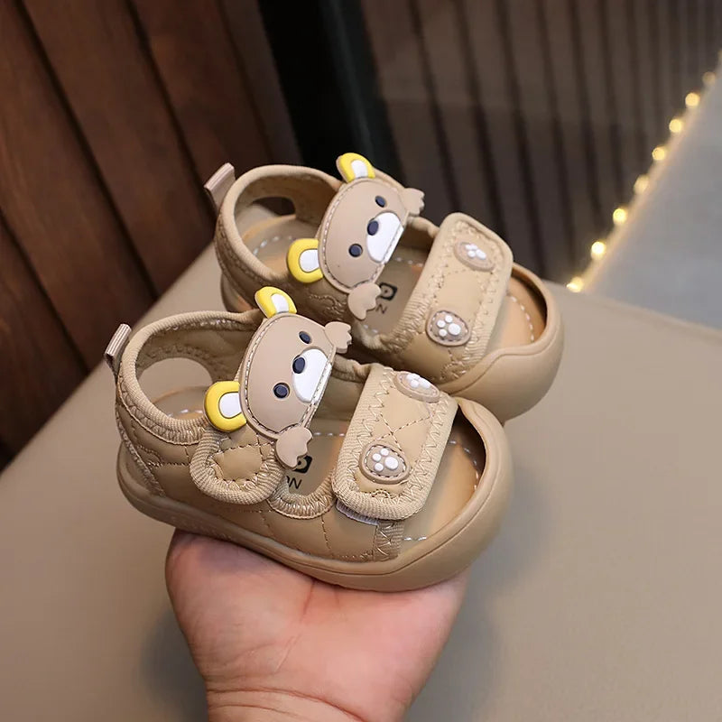 Toddler Sandals 2025 Summer Baby Beach Shoes Cute Cartoon Bear Infant Sandals Protect-toe Unisex Baby Boy Girl Sandals