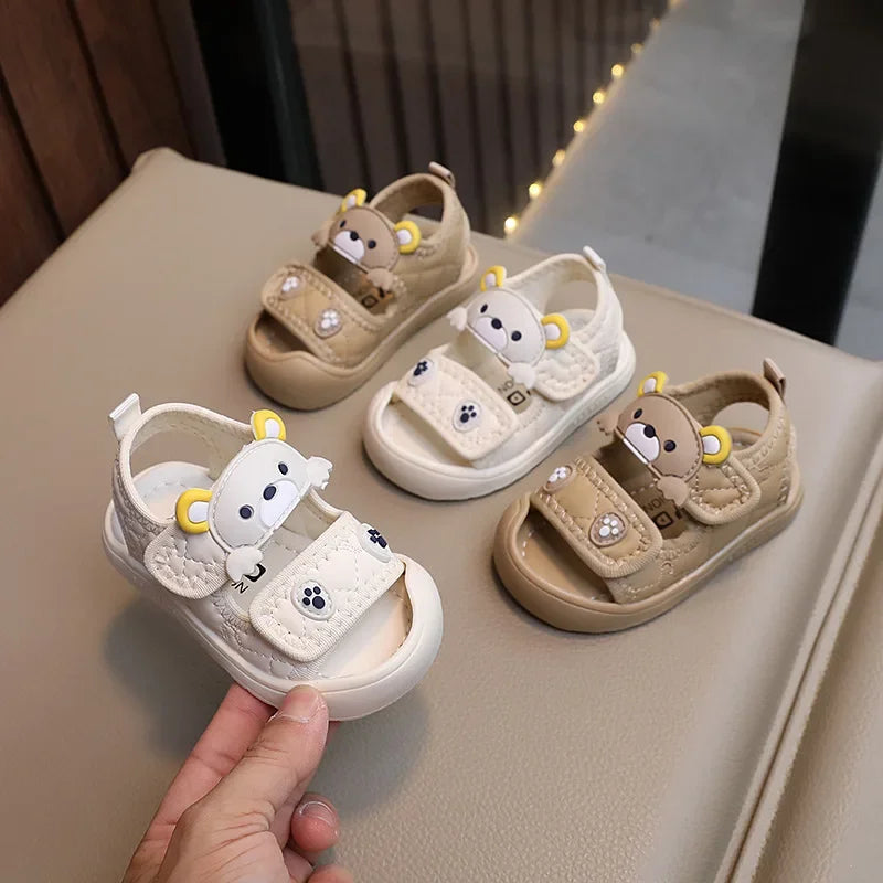 Toddler Sandals 2025 Summer Baby Beach Shoes Cute Cartoon Bear Infant Sandals Protect-toe Unisex Baby Boy Girl Sandals