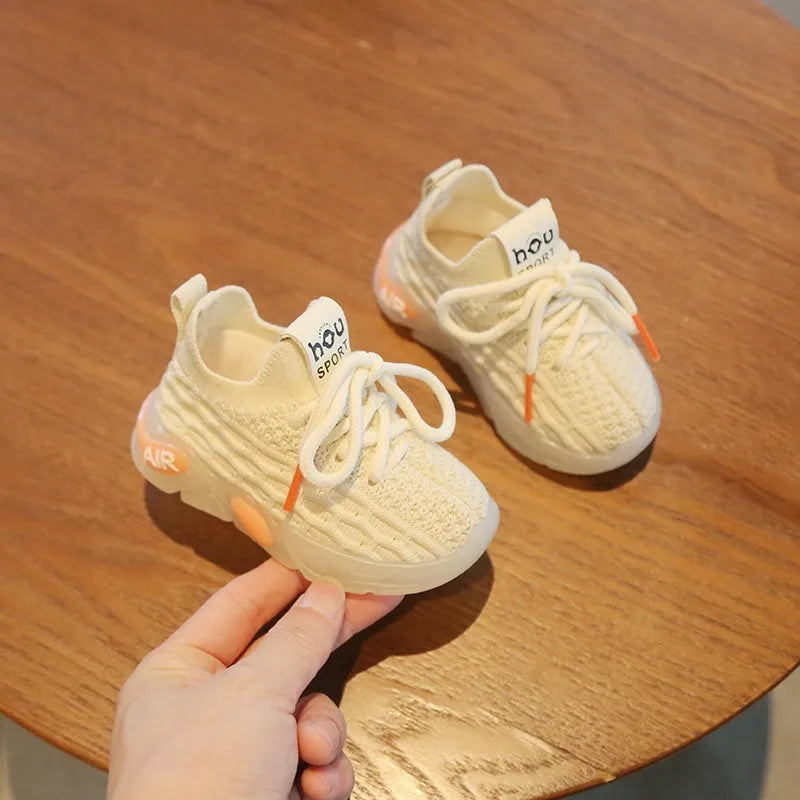 Kids Spring and Autumn Sneakers Soft Breathable Running Knitting Infant Casual Mesh Sports Boy Girl Lightweight Coconut Shoes