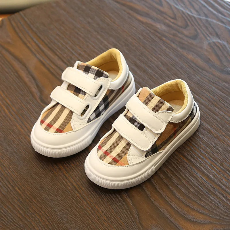 3-8 Years Fashion Plaid White Shoes Boys Shoes Toddler Girl Boy Sneakers PU Leather Casual Children Kids Outfit Korean Shoes