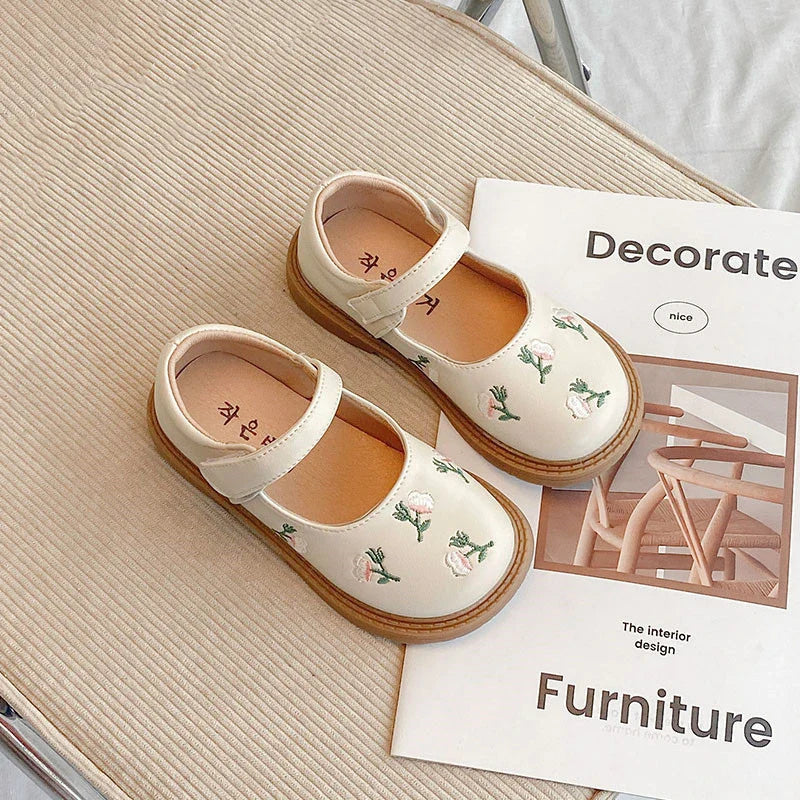 JIMITU New Girls Princess Leather Shoes 2023 Spring Children Flowers National Style Dance Shoes Kids Toddler Girls Shoes Flats