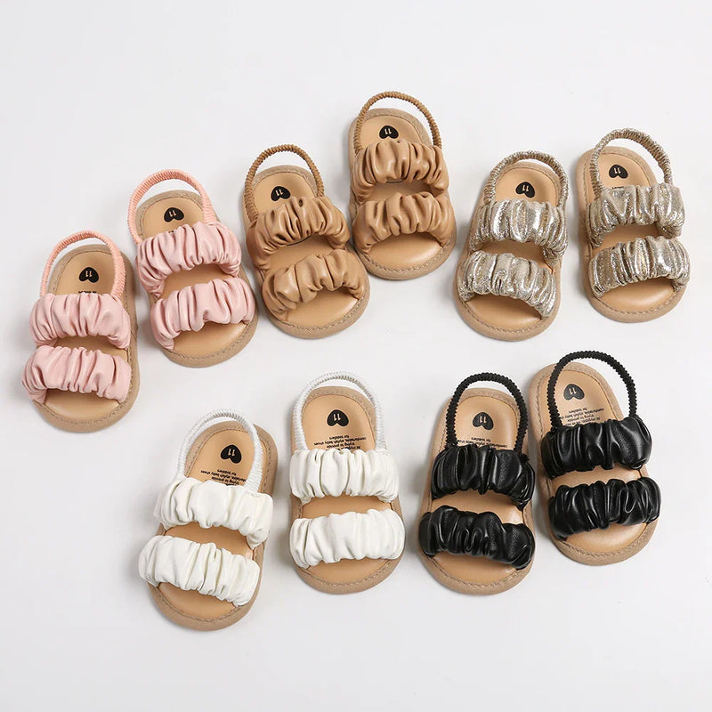 Male infant and female infant pleated sandals with soft soles summer baby wedding dresses, flat shoes beach shoes