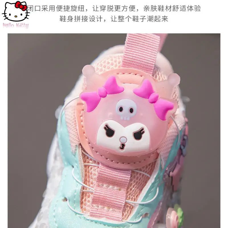 Sanrio Kuromi Autumn Girls Anime New Sneakers Children's Kawaii Cartoon Princess Shoes Breathable Rotary Button Luminous Shoes