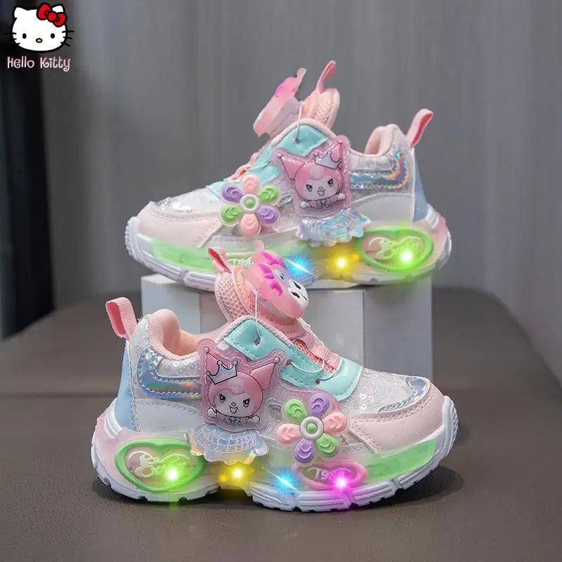 Sanrio Kuromi Autumn Girls Anime New Sneakers Children's Kawaii Cartoon Princess Shoes Breathable Rotary Button Luminous Shoes