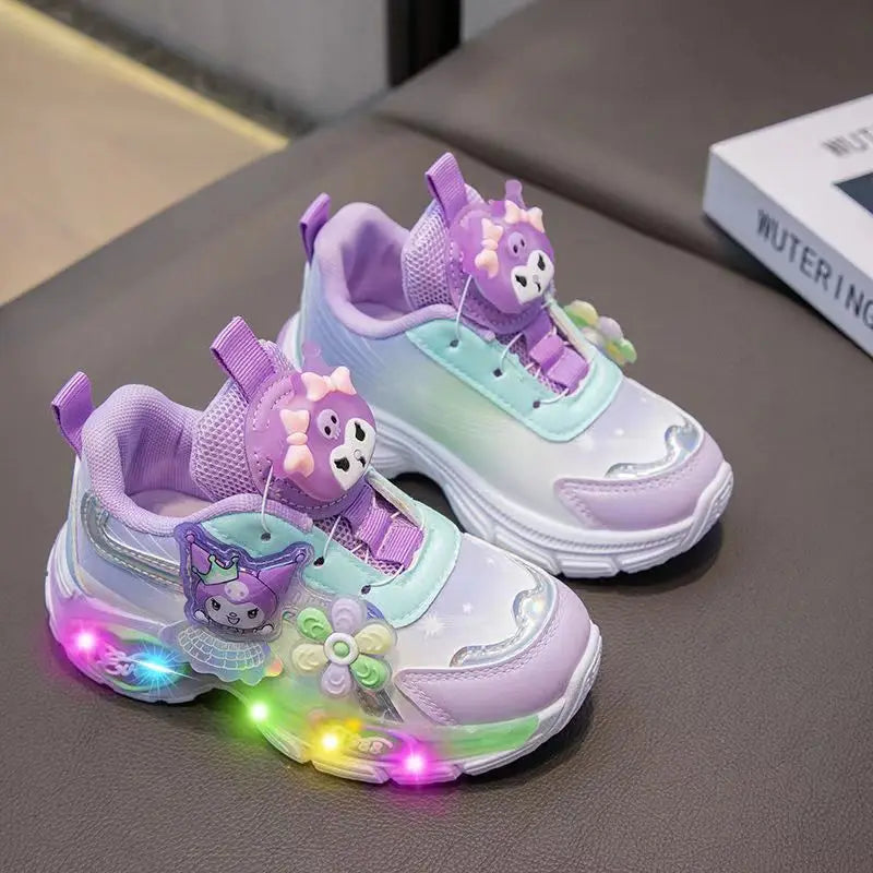 Sanrio Kuromi Autumn Girls Anime New Sneakers Children's Kawaii Cartoon Princess Shoes Breathable Rotary Button Luminous Shoes