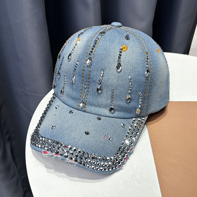 New Style Face-Slimming Baseball Cap for Women, Cross-Border Rhinestone-Embellished Duckbill Cap, Korean Version, Versatile
