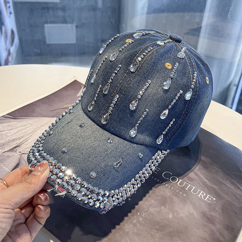 New Style Face-Slimming Baseball Cap for Women, Cross-Border Rhinestone-Embellished Duckbill Cap, Korean Version, Versatile