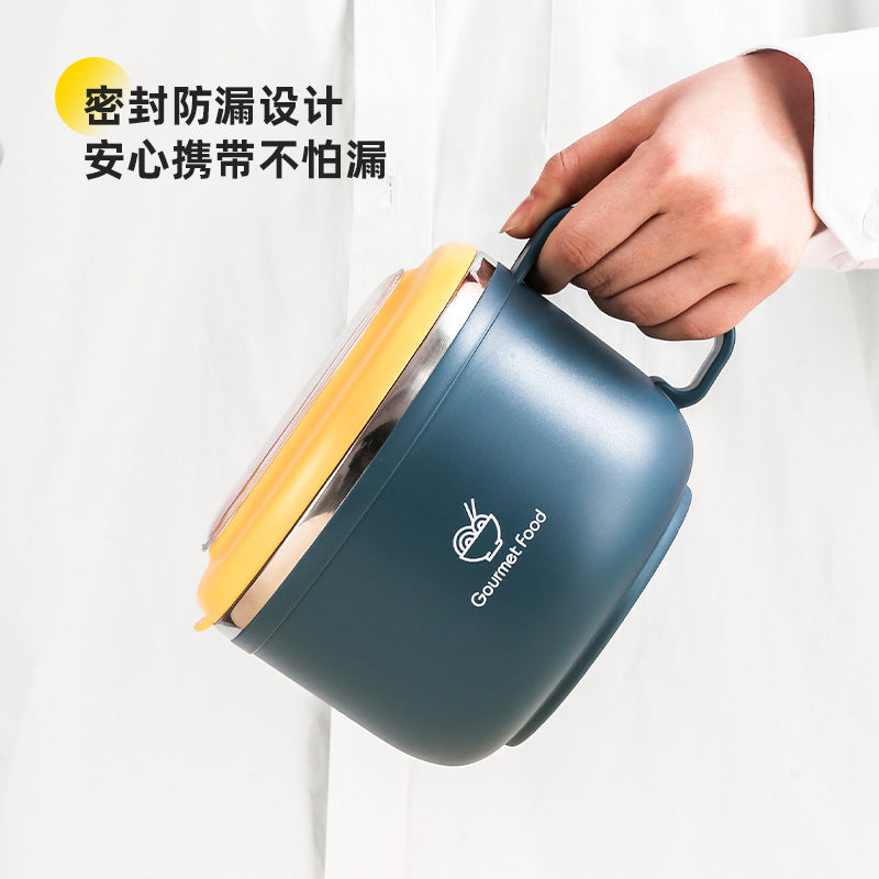 304 Stainless Steel Instant Noodle Bowl with Lid Student Lunch Box Kidsren's Bowl Fruit Salad Bowl Double-Layer Insulated Stainless Steel Bowl