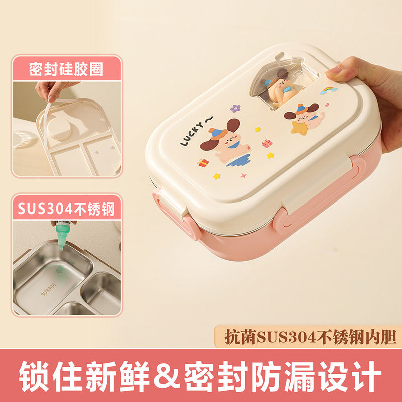 Microwaveable, Leak-Proof, 304 Stainless Steel Lunch Box for Kids and Students, Convenient for Carrying Meals, with Cutlery Included