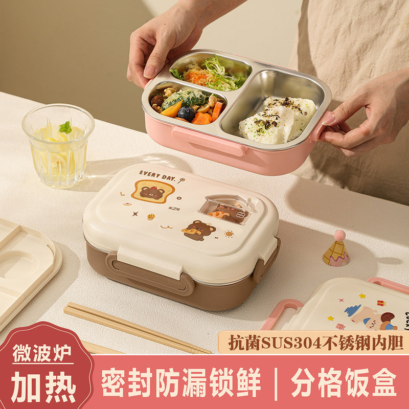 Microwaveable, Leak-Proof, 304 Stainless Steel Lunch Box for Kids and Students, Convenient for Carrying Meals, with Cutlery Included