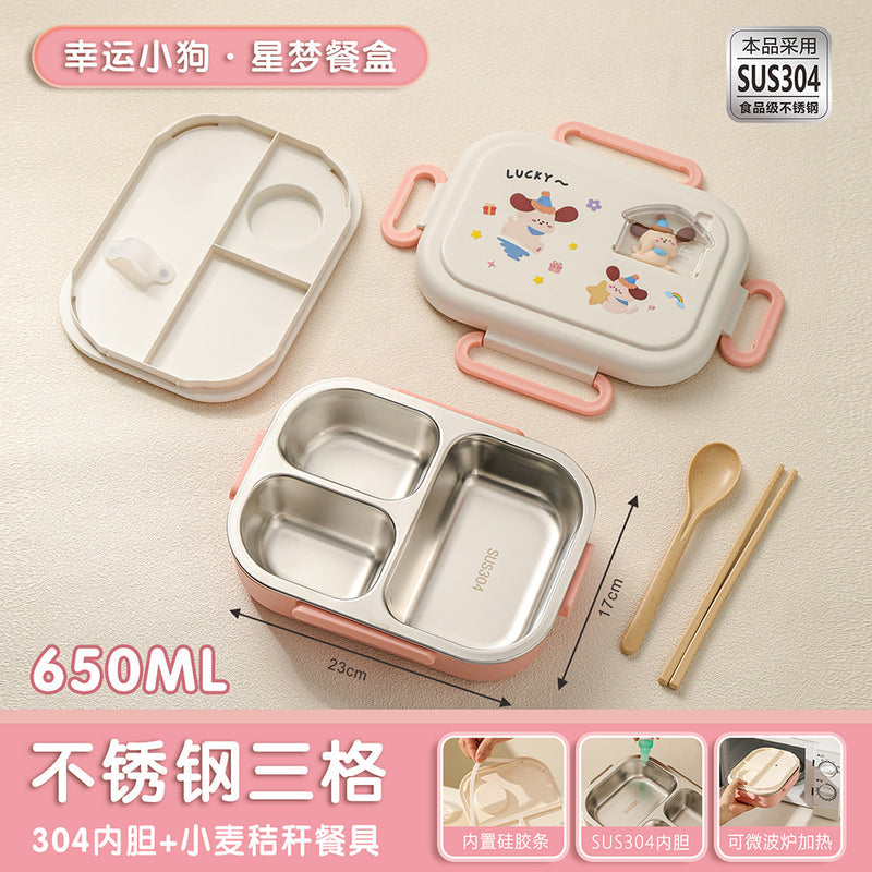 Microwaveable, Leak-Proof, 304 Stainless Steel Lunch Box for Kids and Students, Convenient for Carrying Meals, with Cutlery Included