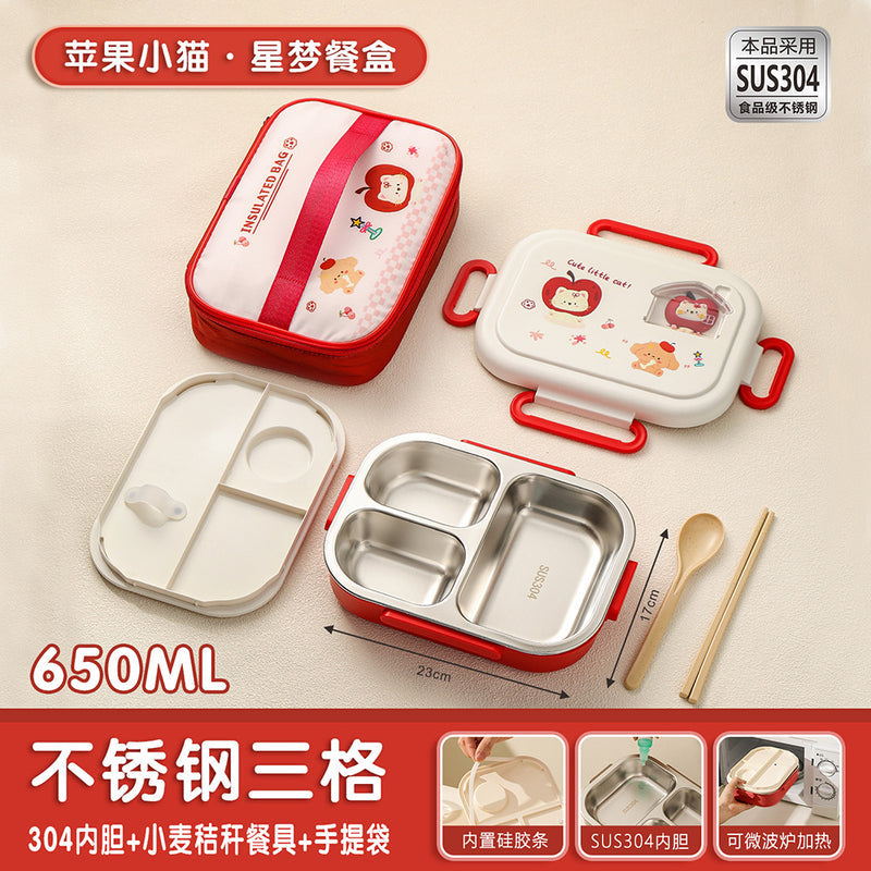 Microwaveable, Leak-Proof, 304 Stainless Steel Lunch Box for Kids and Students, Convenient for Carrying Meals, with Cutlery Included