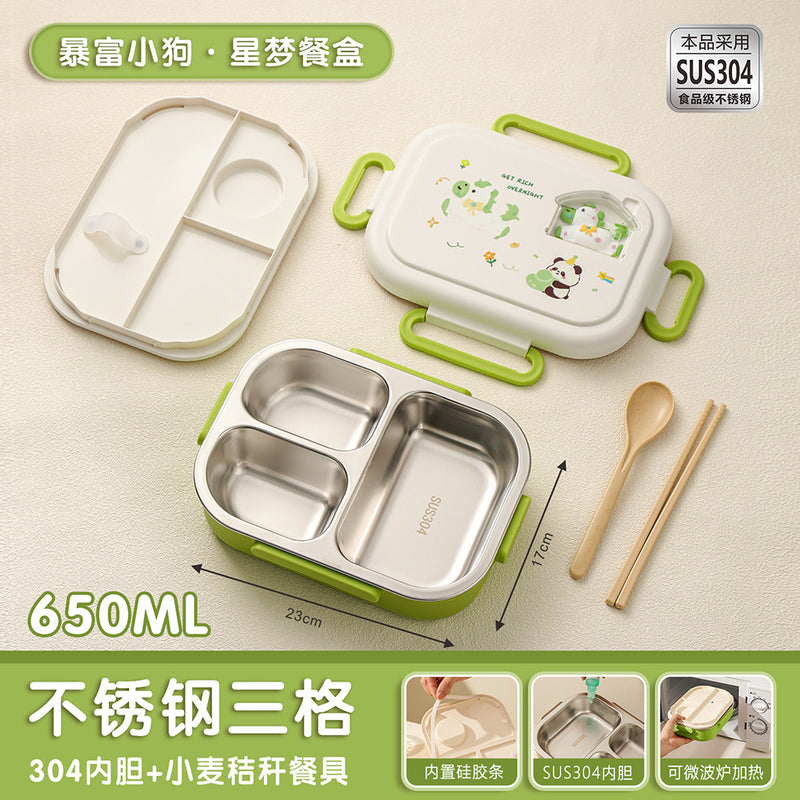 Microwaveable, Leak-Proof, 304 Stainless Steel Lunch Box for Kids and Students, Convenient for Carrying Meals, with Cutlery Included