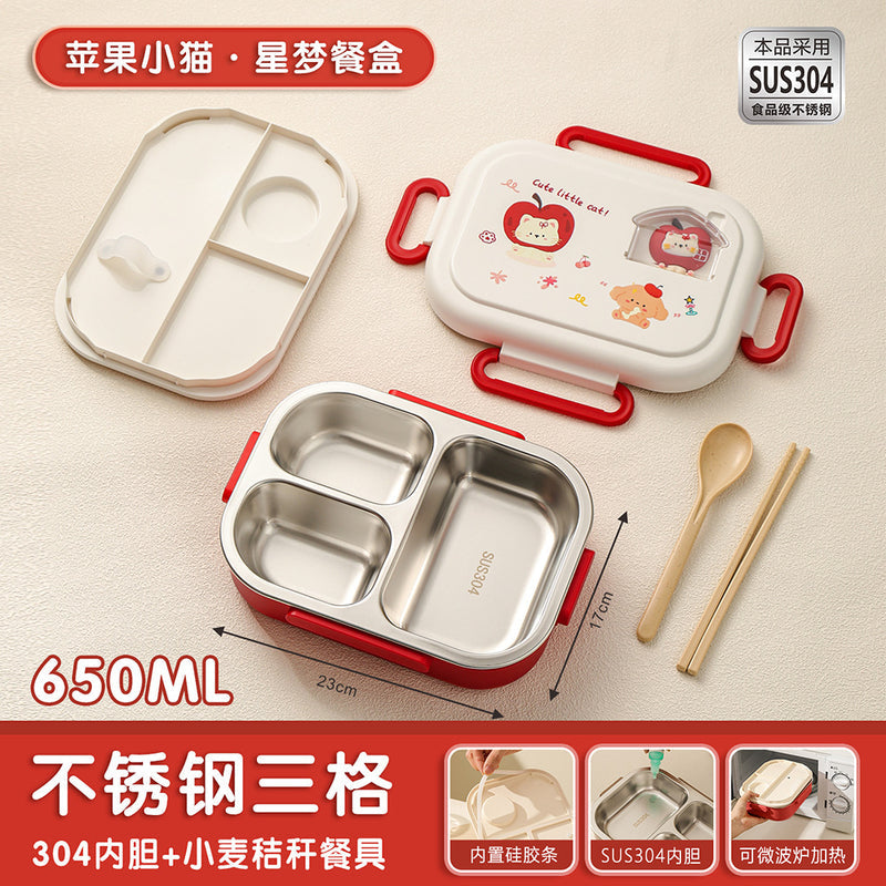 Microwaveable, Leak-Proof, 304 Stainless Steel Lunch Box for Kids and Students, Convenient for Carrying Meals, with Cutlery Included