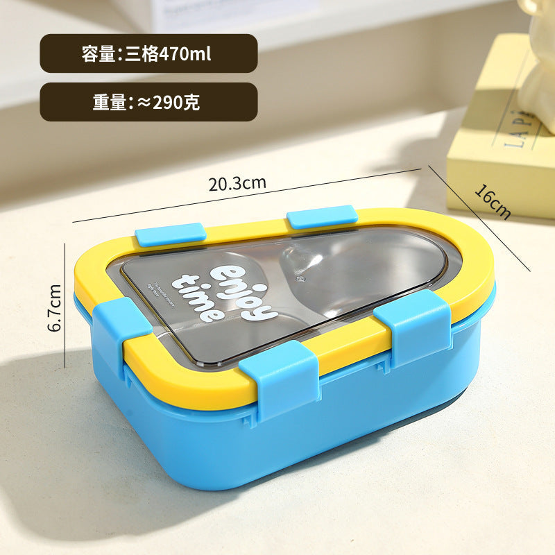 Cartoon Student Asymmetrical 304 Stainless Steel Lunch Box Office Worker Three-Compartment Lunch Box with Lid Tableware