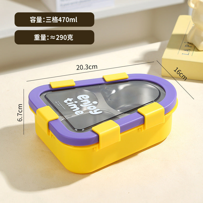 Cartoon Student Asymmetrical 304 Stainless Steel Lunch Box Office Worker Three-Compartment Lunch Box with Lid Tableware