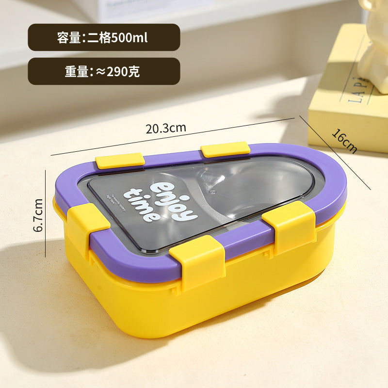 Cartoon Student Asymmetrical 304 Stainless Steel Lunch Box Office Worker Three-Compartment Lunch Box with Lid Tableware