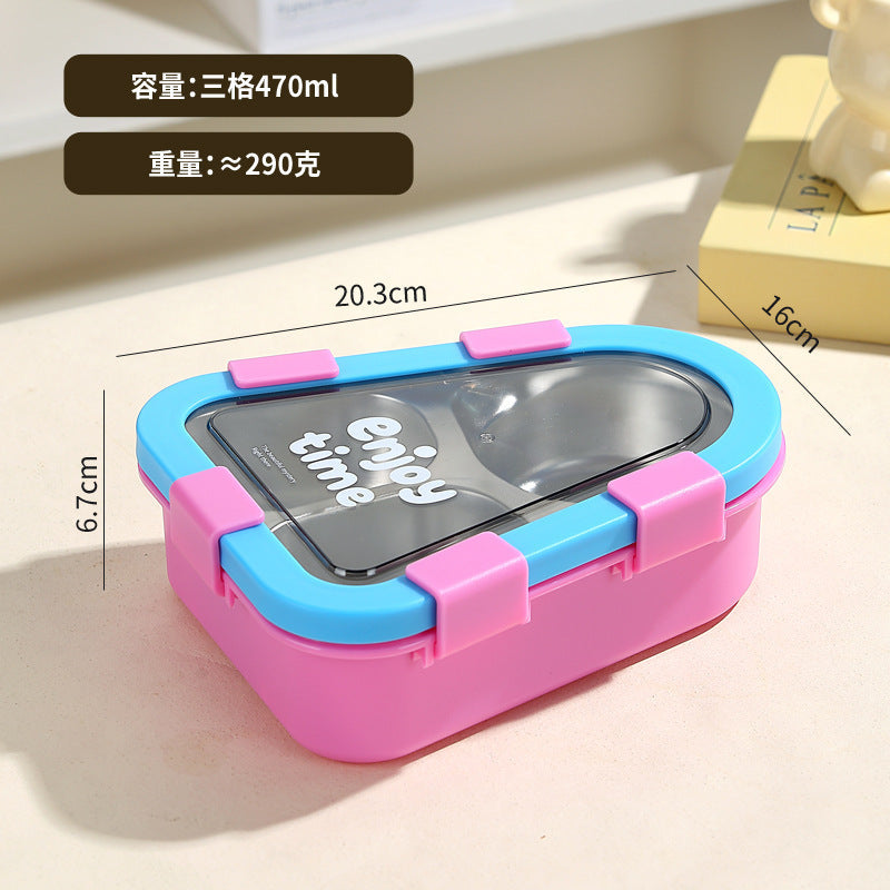 Cartoon Student Asymmetrical 304 Stainless Steel Lunch Box Office Worker Three-Compartment Lunch Box with Lid Tableware
