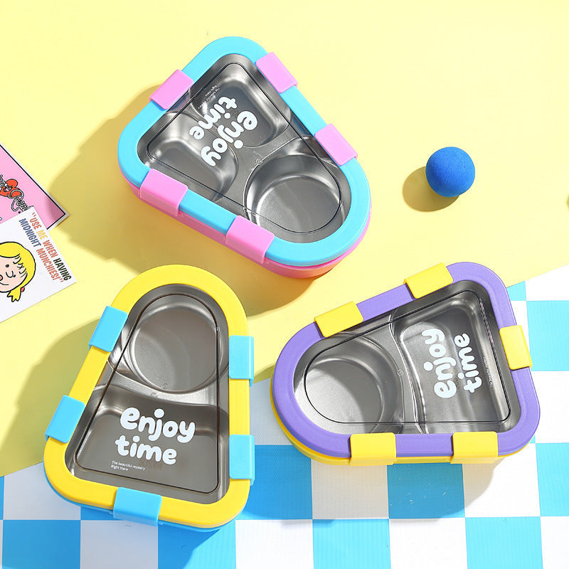 Cartoon Student Asymmetrical 304 Stainless Steel Lunch Box Office Worker Three-Compartment Lunch Box with Lid Tableware