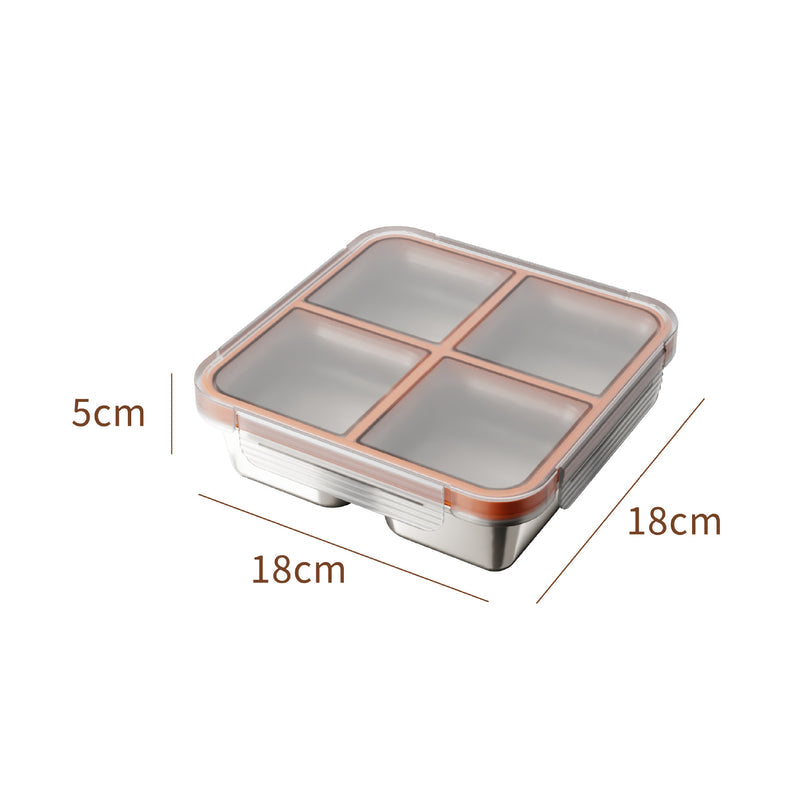 304 Stainless Steel Fresh-Keeping Box, Compartmentalized Lunch Box, Odor-Proof Sealed Box, Bento Box, Snack Box, Four-Compartment Weight Loss Meal Box