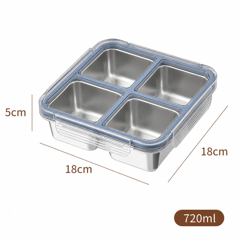 304 Stainless Steel Fresh-Keeping Box, Compartmentalized Lunch Box, Odor-Proof Sealed Box, Bento Box, Snack Box, Four-Compartment Weight Loss Meal Box
