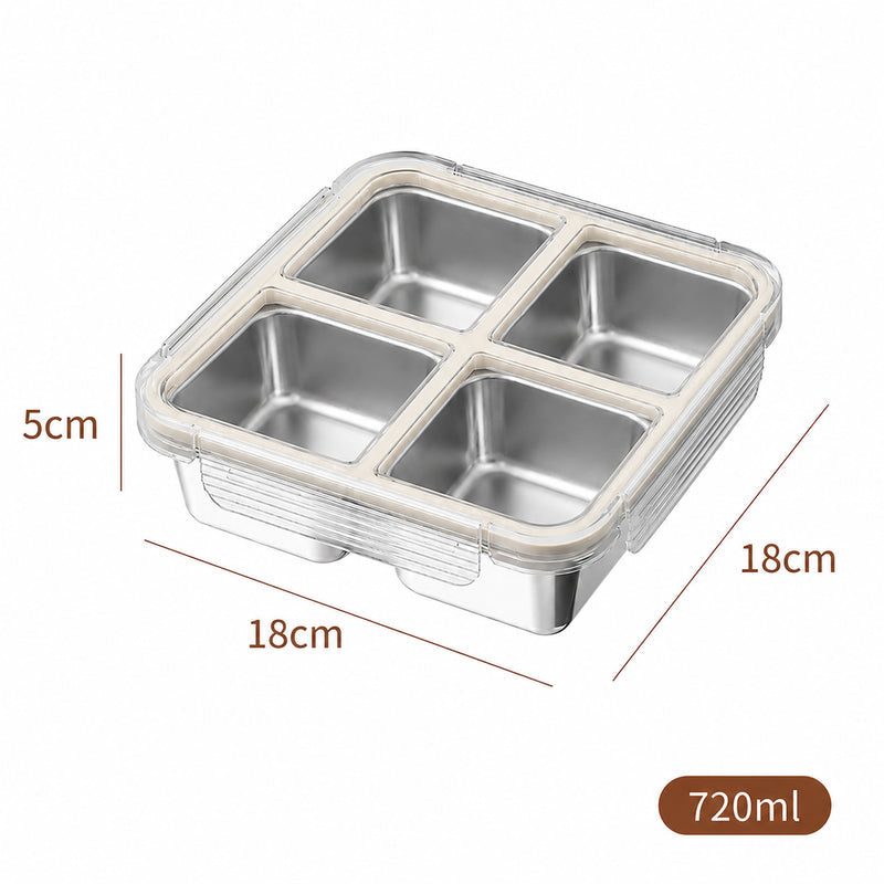 304 Stainless Steel Fresh-Keeping Box, Compartmentalized Lunch Box, Odor-Proof Sealed Box, Bento Box, Snack Box, Four-Compartment Weight Loss Meal Box