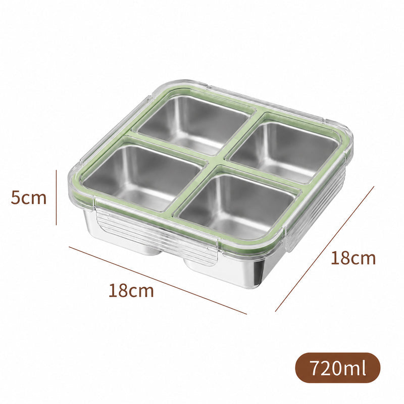 304 Stainless Steel Fresh-Keeping Box, Compartmentalized Lunch Box, Odor-Proof Sealed Box, Bento Box, Snack Box, Four-Compartment Weight Loss Meal Box