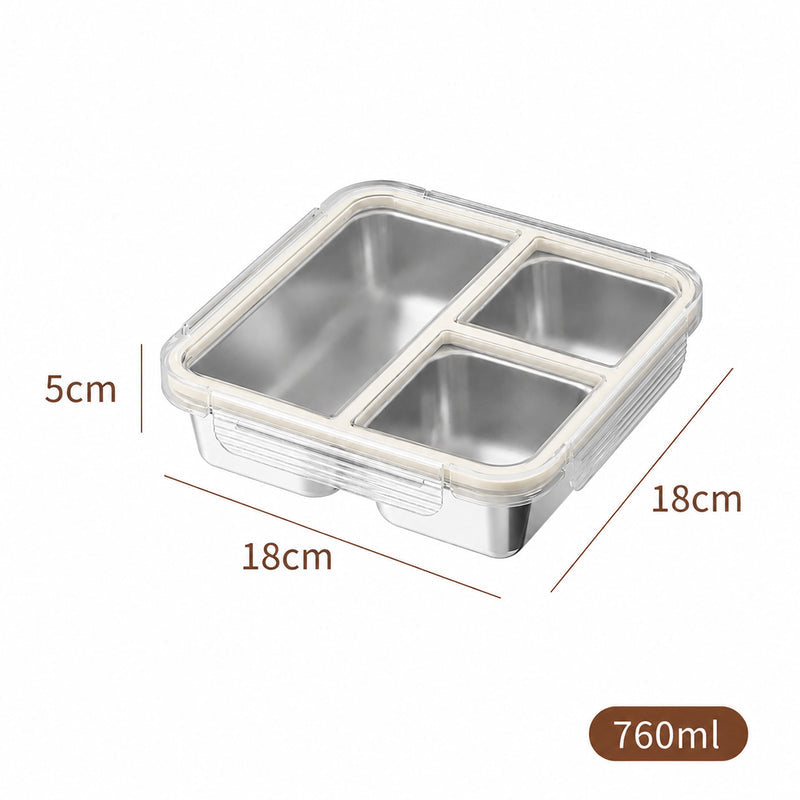 304 Stainless Steel Fresh-Keeping Box, Compartmentalized Lunch Box, Odor-Proof Sealed Box, Bento Box, Snack Box, Four-Compartment Weight Loss Meal Box