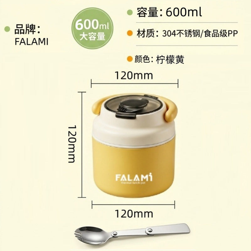 Stainless Steel Breakfast Cup Lunch Box 304, Portable Large-Capacity Lidded &amp; Sealed Soup Container for Students and Office Workers
