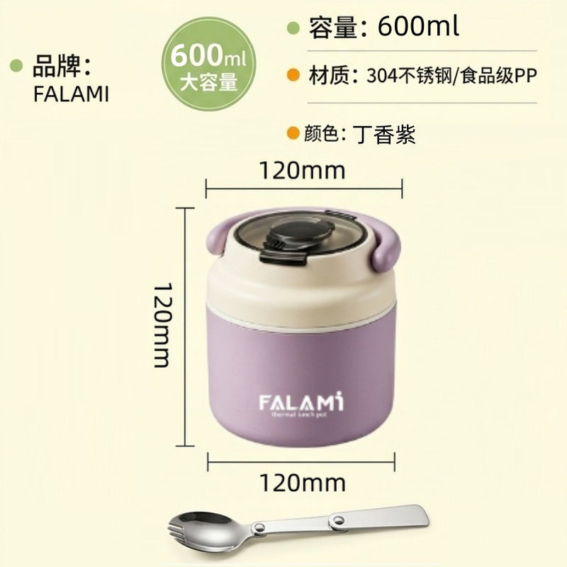 Stainless Steel Breakfast Cup Lunch Box 304, Portable Large-Capacity Lidded &amp; Sealed Soup Container for Students and Office Workers