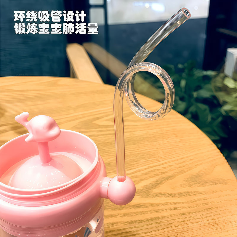 Whale Spouting Cup for Girls, Fountain Trendy Baby Kids Straw Cup, Cute Portable Water Bottle, Summer Plastic Cup