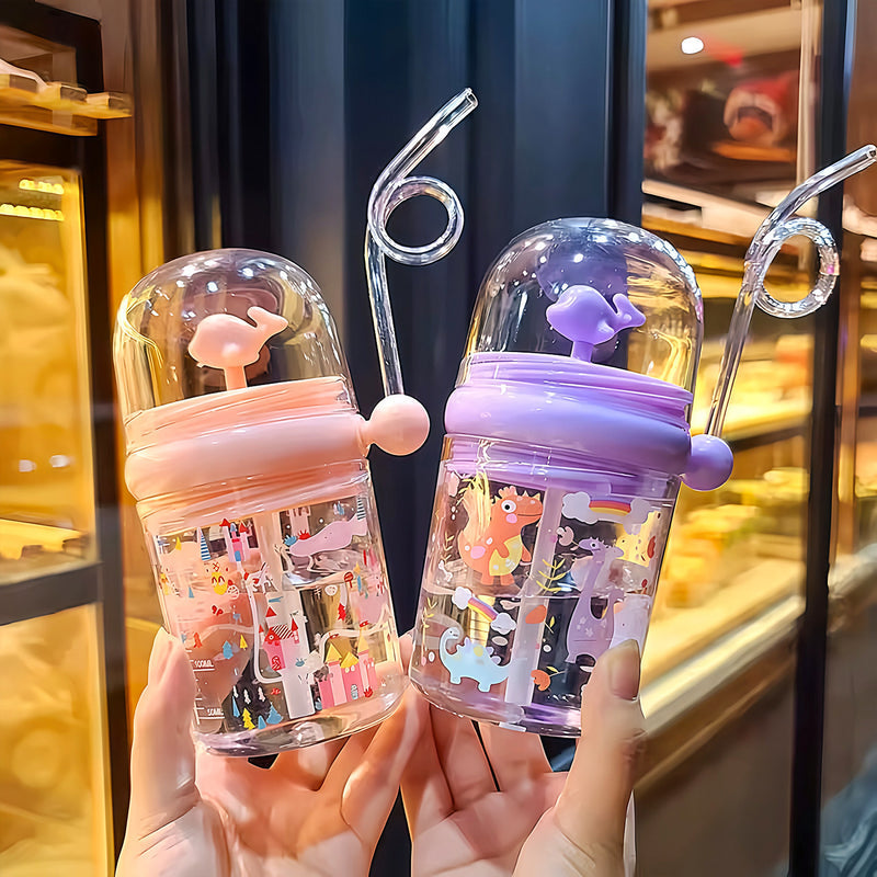 Whale Spouting Cup for Girls, Fountain Trendy Baby Kids Straw Cup, Cute Portable Water Bottle, Summer Plastic Cup