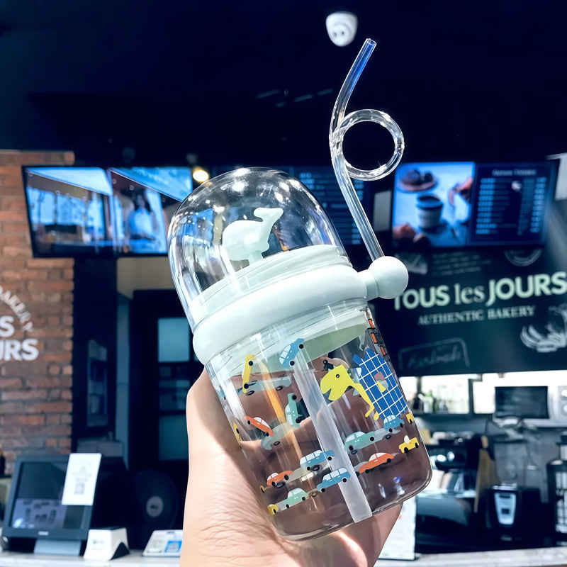 Whale Spouting Cup for Girls, Fountain Trendy Baby Kids Straw Cup, Cute Portable Water Bottle, Summer Plastic Cup